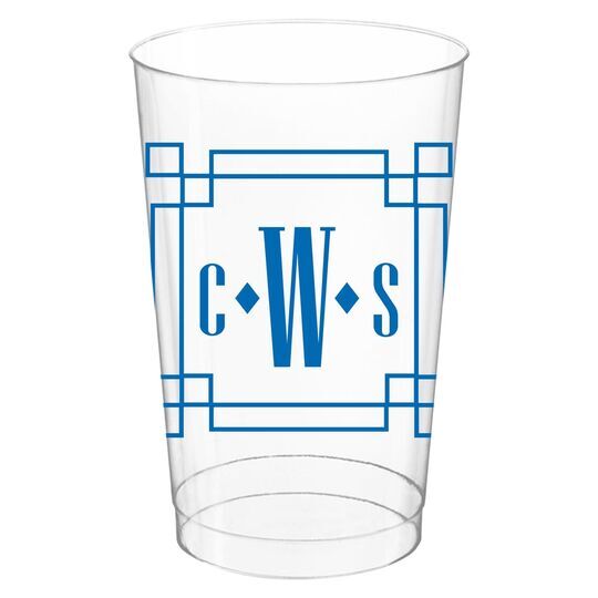 Greek Key Monogram Clear Plastic Cups